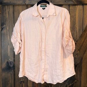 Lauren Ralph Lauren 100% Linen Roll Tab Sleeve Button Up Shirt
